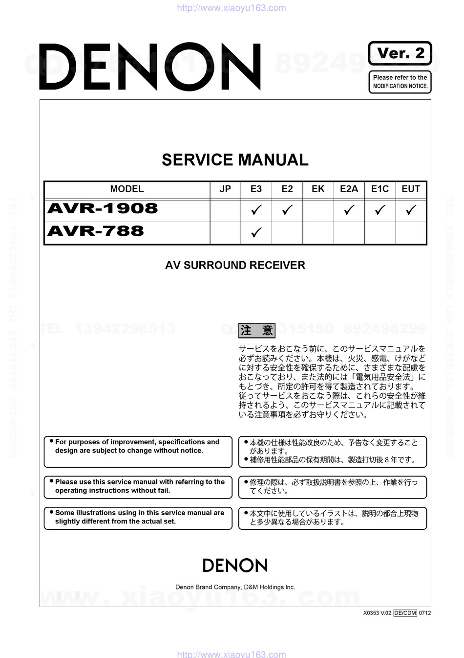 Bedienungsanleitung-Operating Instructions für Denon AVR-1908 