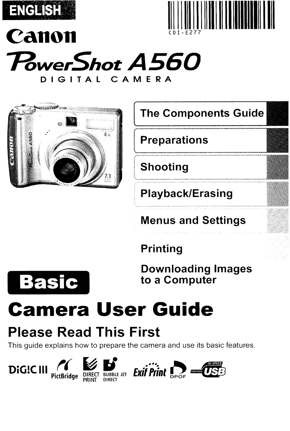 Canon Powershot A560  Digital Camera User Guide Instruction  Manual 