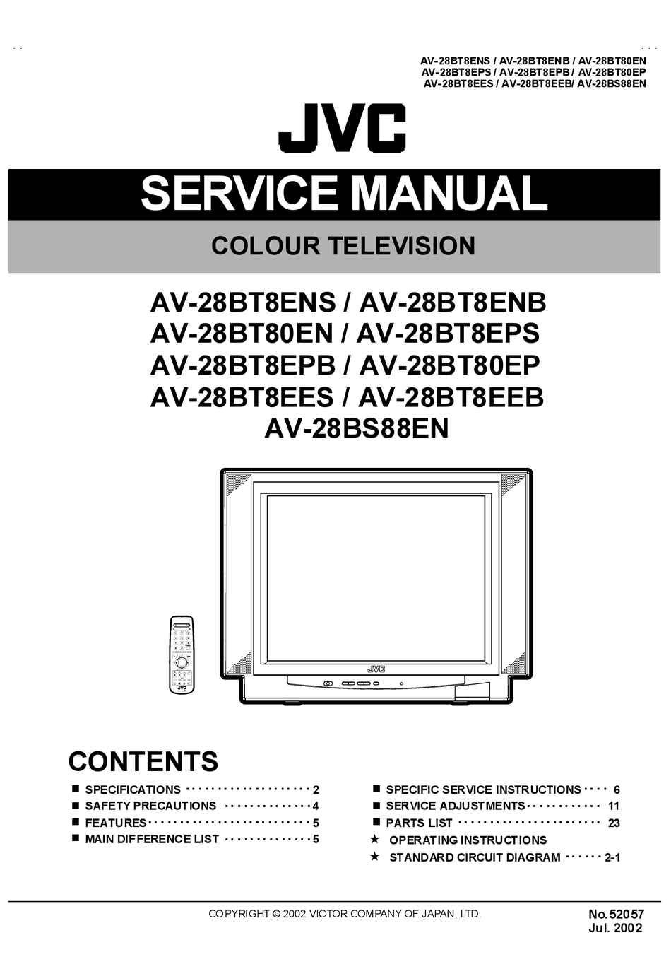 JVC AV-28BT8ENS SERVICE MANUAL Pdf Download | ManualsLib