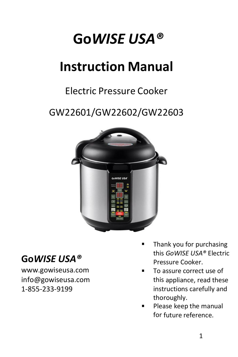 GoWISE USA 12.5 Qt. Electric Pressure Cooker with 12 Presets