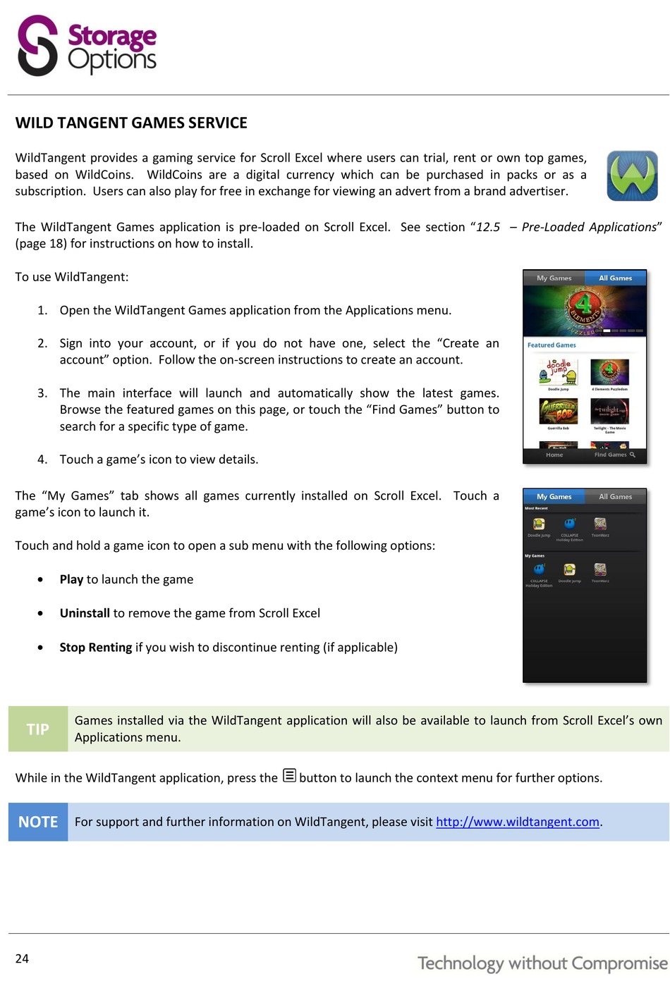 Wild Tangent Games Service - Storage Options Scroll Excel Instruction  Manual [Page 24] | ManualsLib
