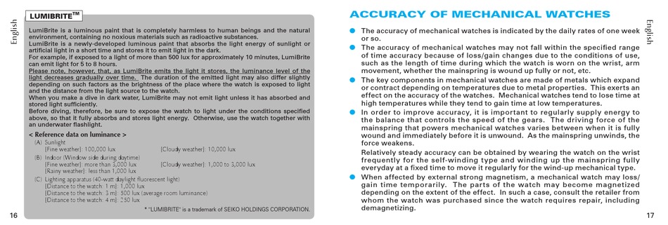 Accuracy Of Mechanical Watches - Seiko Cal. 8L35 Instructions Manual [Page  9] | ManualsLib