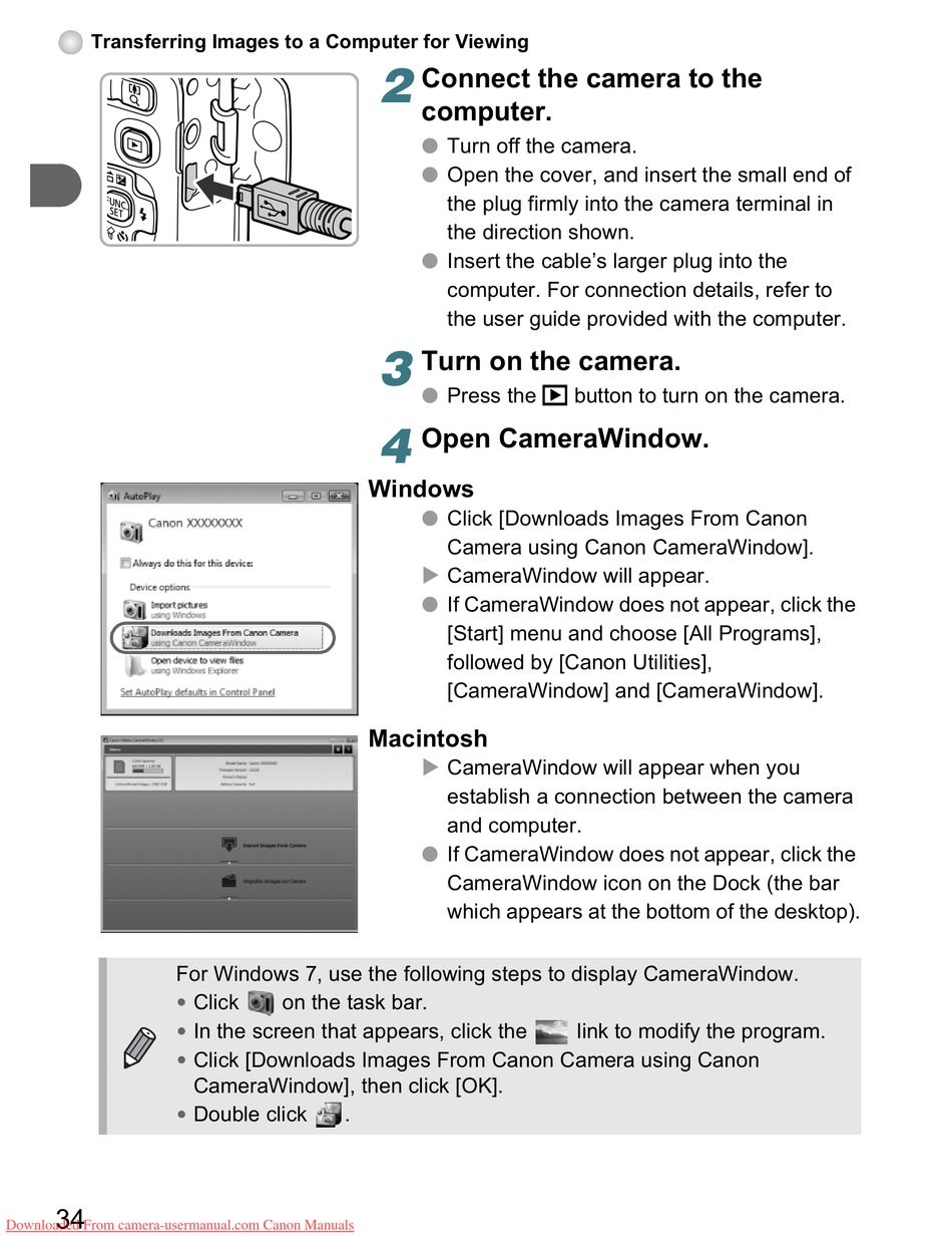 Connect The Camera To The Computer - Canon PowerShot A495 Getting Started  [Page 70] | ManualsLib