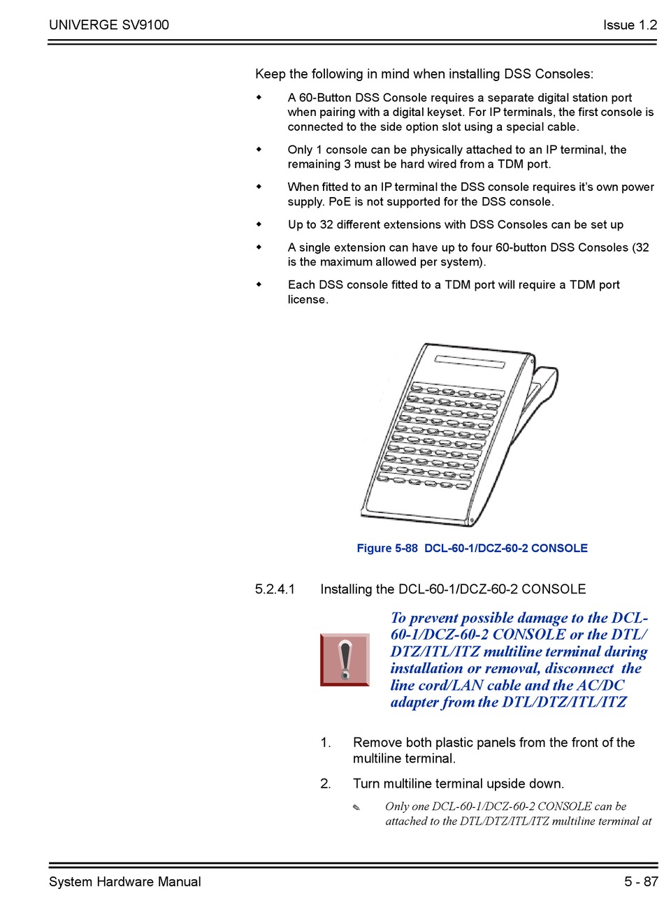 Installing The Dcl-60-1/Dcz-60-2 Console - NEC Univerge SV9100 Hardware  Manual [Page 347] | ManualsLib