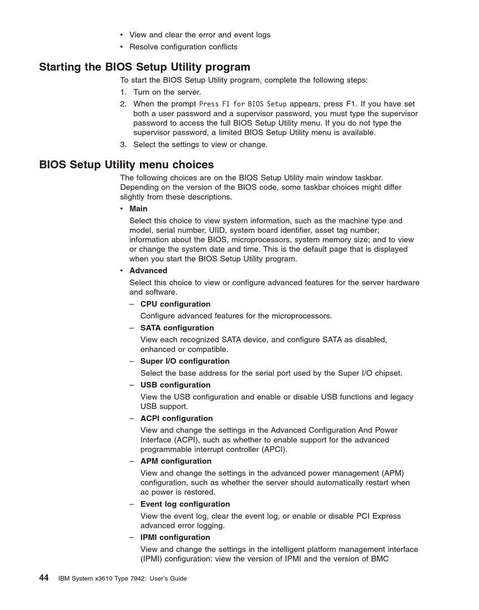 Starting The Bios Setup Utility Program Bios Setup Utility Menu