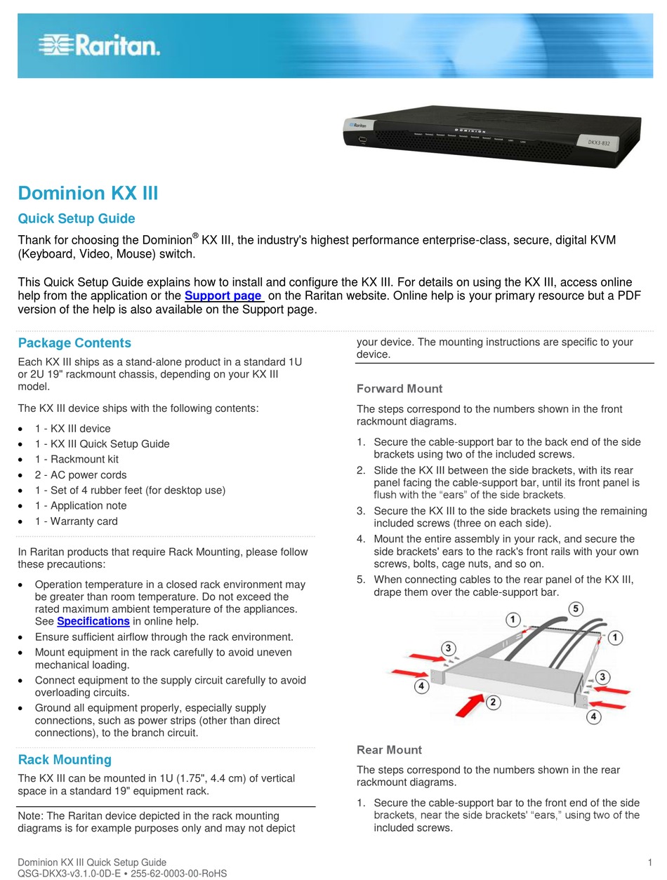 RARITAN DOMIONION KX III QUICK SETUP MANUAL Pdf Download | ManualsLib