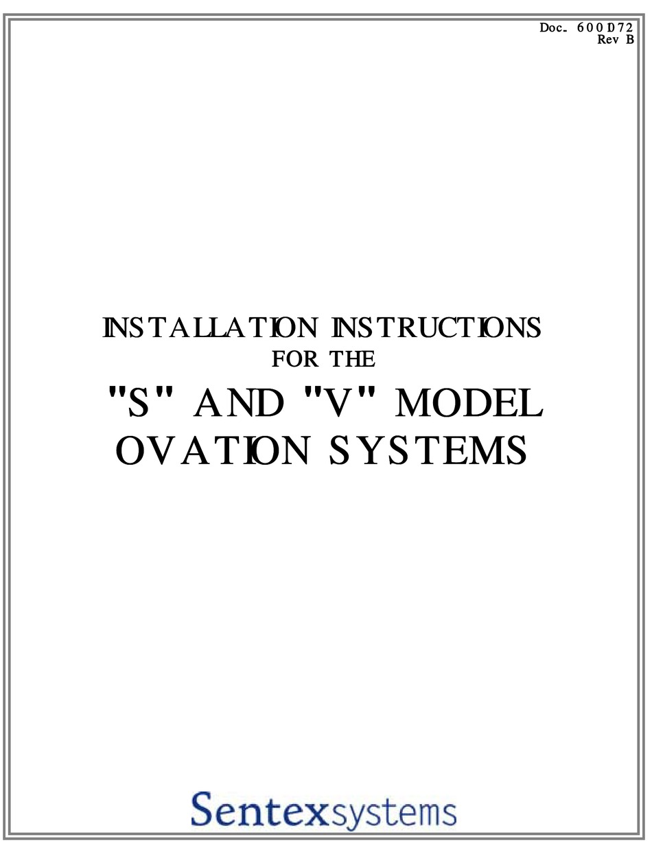 SENTEX OVATION S INSTALLATION INSTRUCTIONS MANUAL Pdf Download | ManualsLib