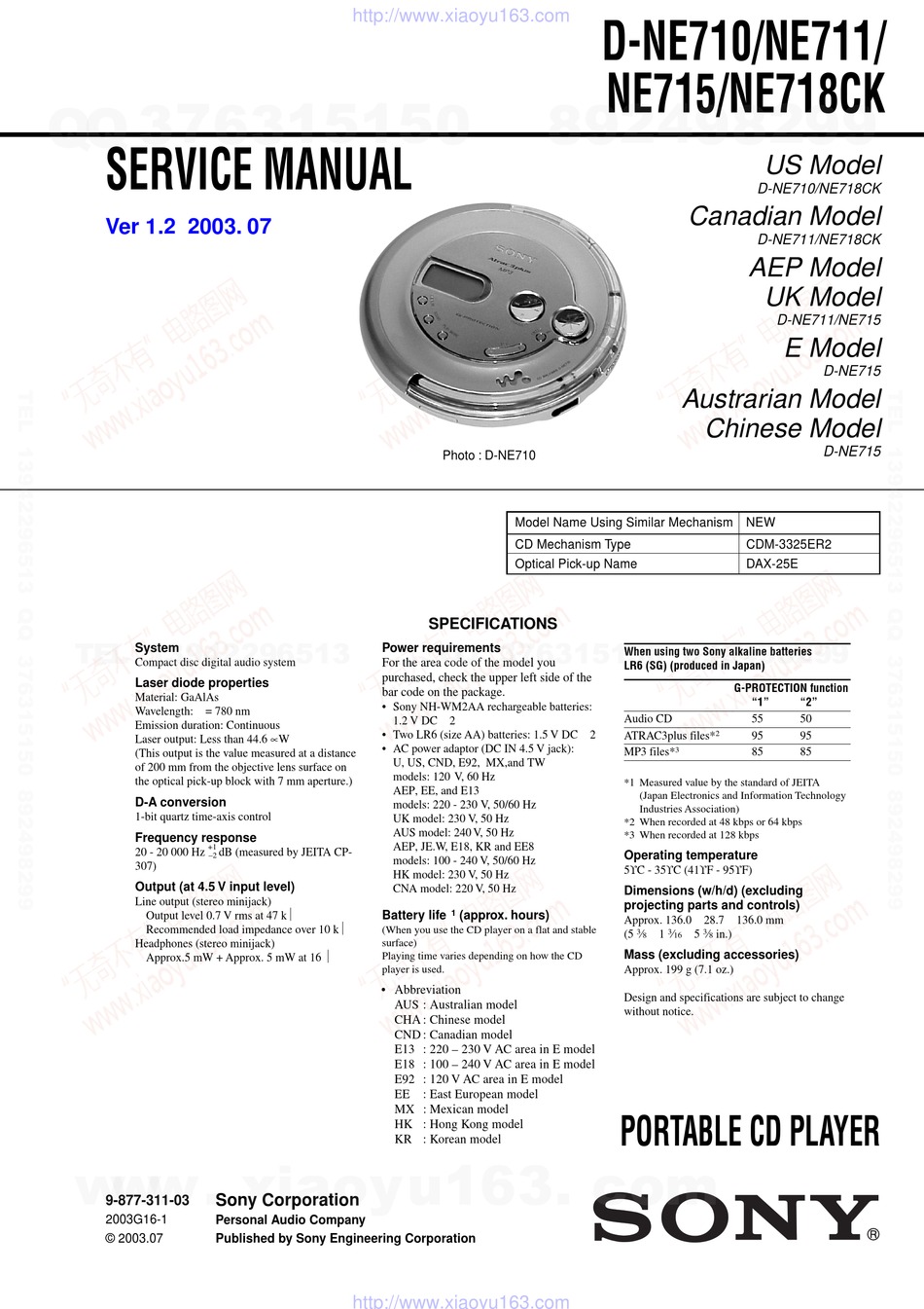 SONY D-NE710 SERVICE MANUAL Pdf Download | ManualsLib