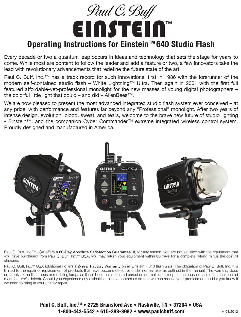 PAUL C. BUFF EINSTEIN 640 OPERATING INSTRUCTIONS MANUAL Pdf Download