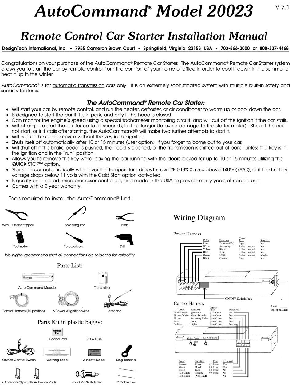Autocommand 20023 Installation Manual