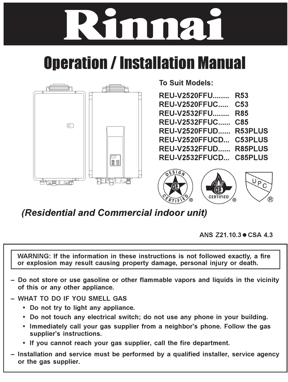 RINNAI REU-V2520FFU OPERATION & INSTALLATION MANUAL Pdf Download ...