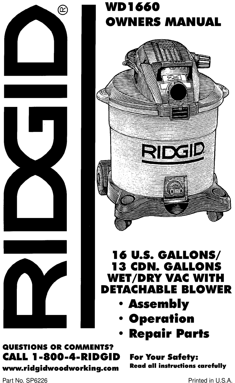 RIDGID WD0670M0, WD09700, WD06700, WD0970M0 Owner's manual : Free Download,  Borrow, and Streaming : Internet Archive