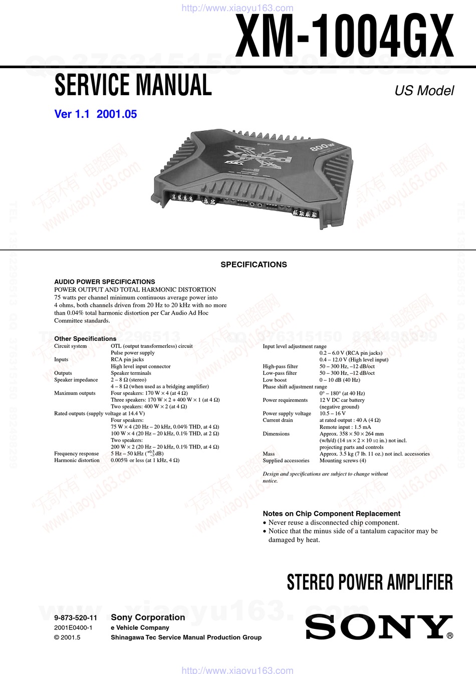 SONY XM-1004GX SERVICE MANUAL Pdf Download | ManualsLib