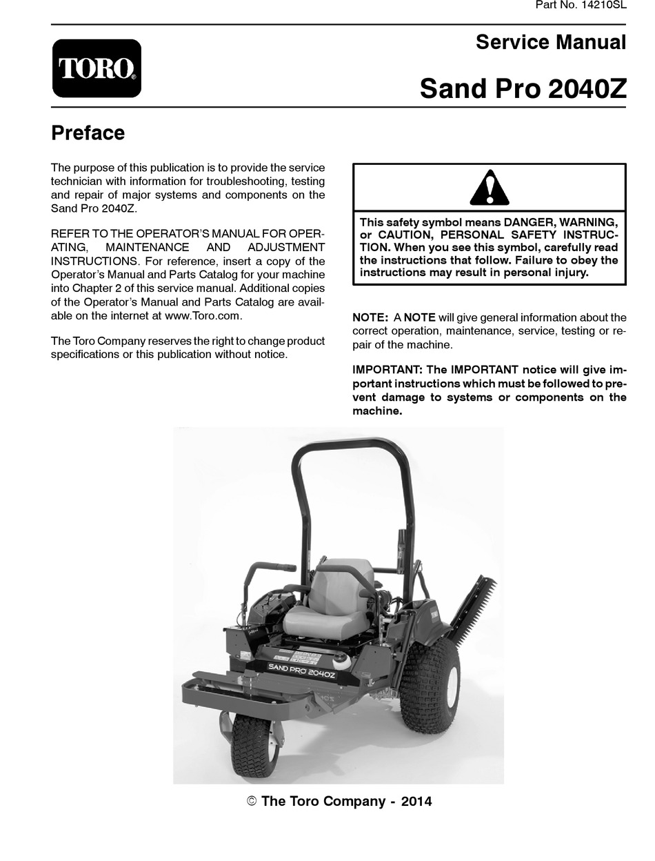 TORO SAND PRO 2040Z SERVICE MANUAL Pdf Download | ManualsLib