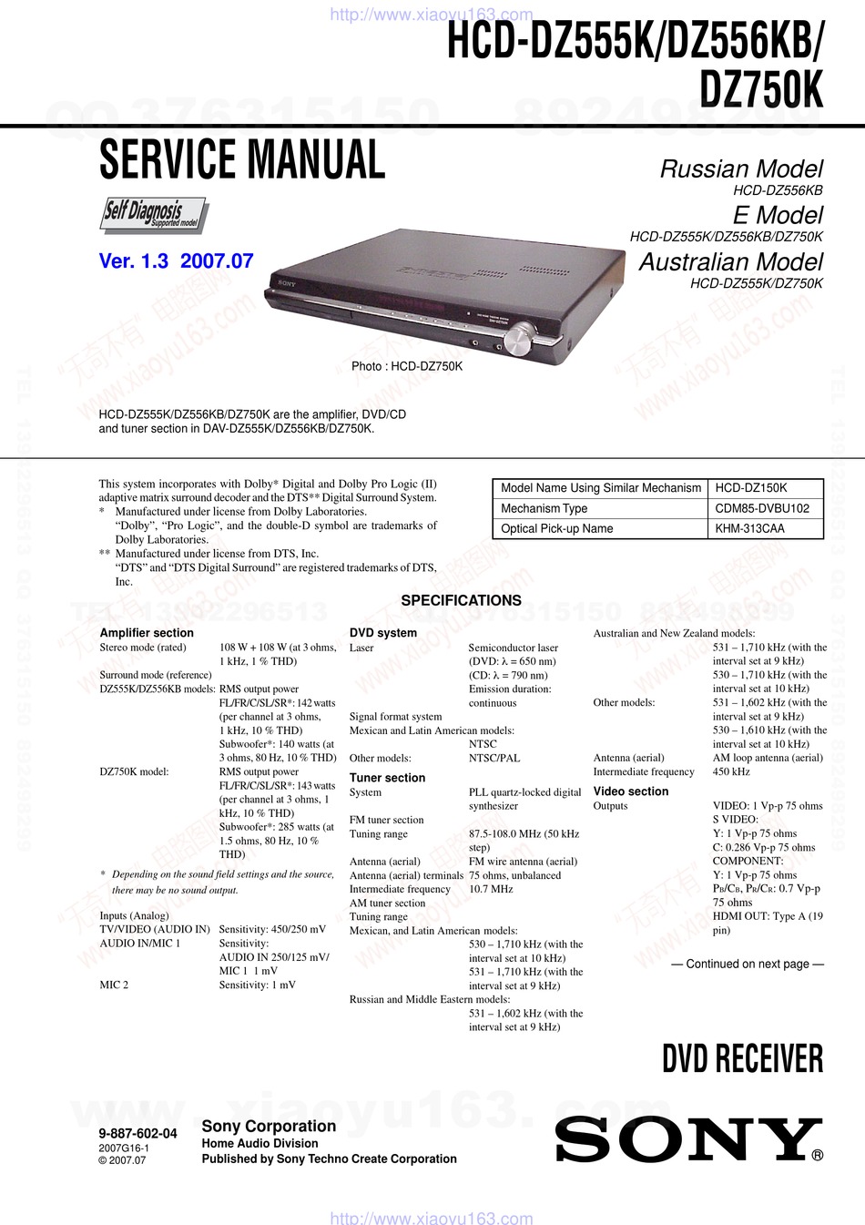 SONY HCD-DZ555K SERVICE MANUAL Pdf Download | ManualsLib