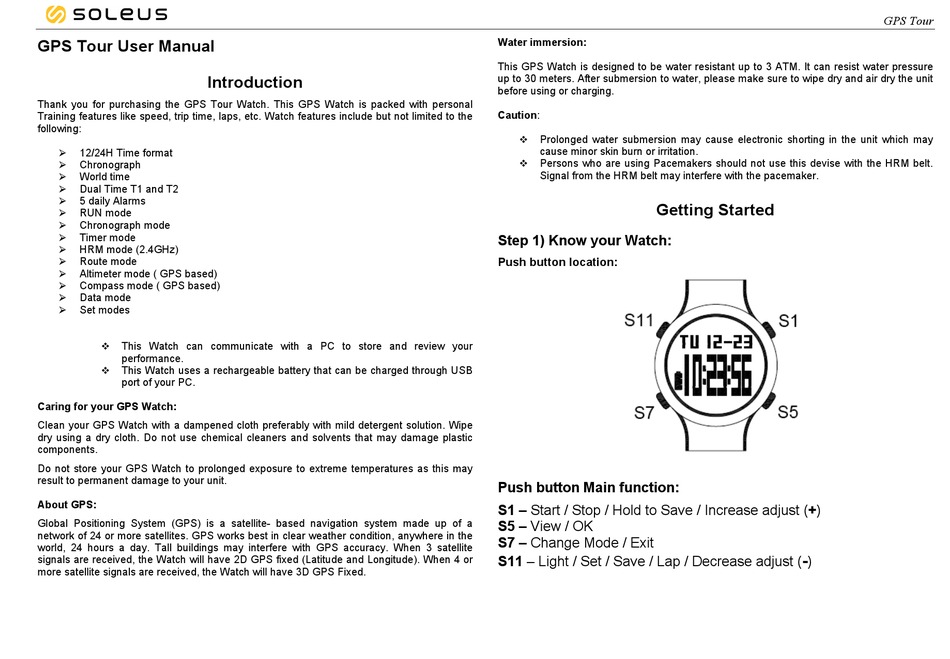 SOLEUS WATCHES GPS TOUR USER MANUAL Pdf Download ManualsLib