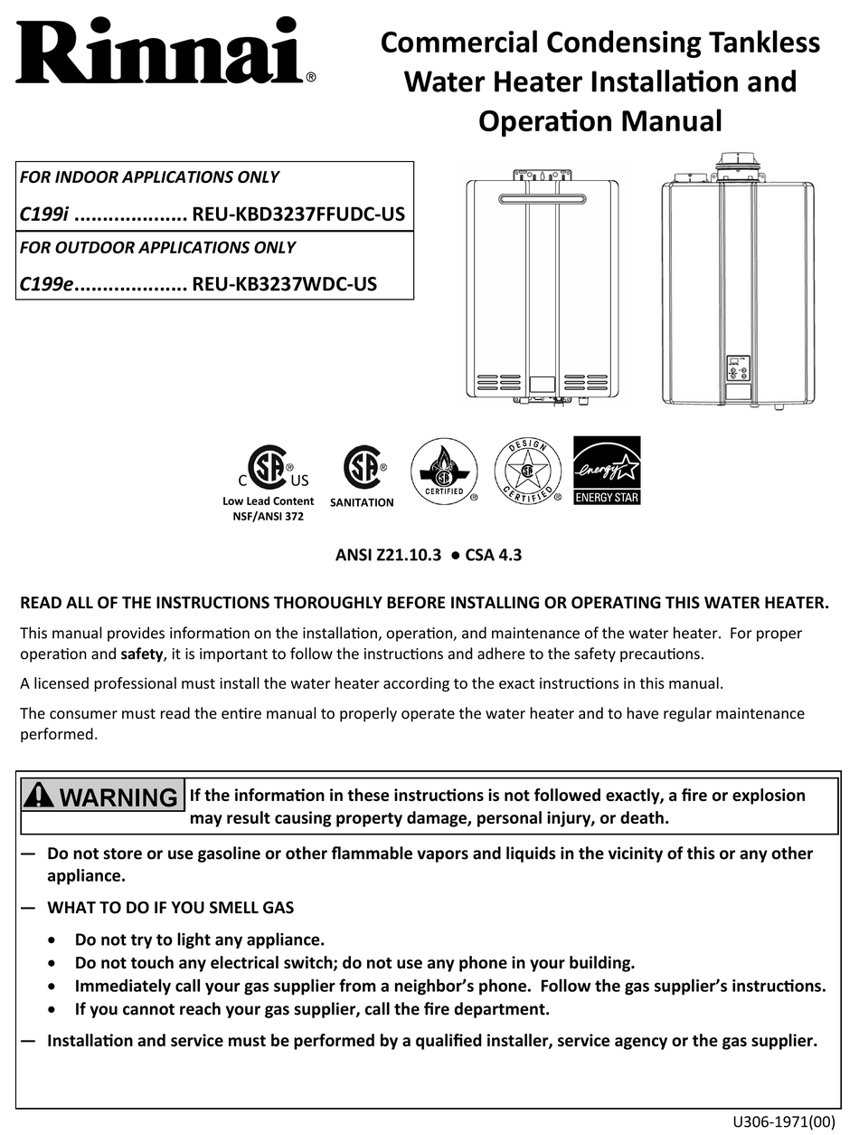 RINNAI C199I INSTALLATION AND OPERATION MANUAL Pdf Download ManualsLib