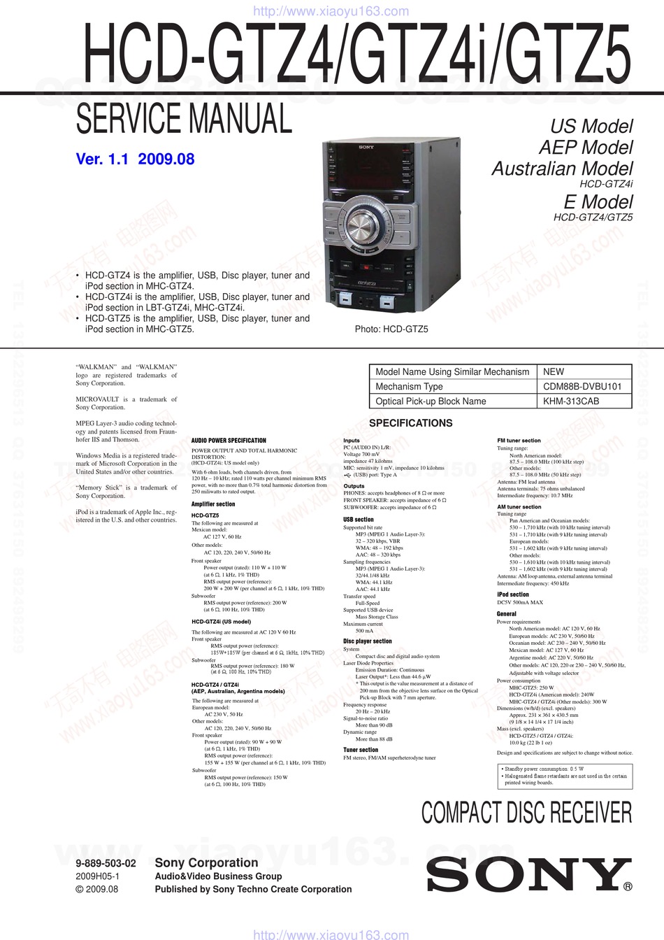 SONY HCD-GTZ4 SERVICE MANUAL Pdf Download | ManualsLib