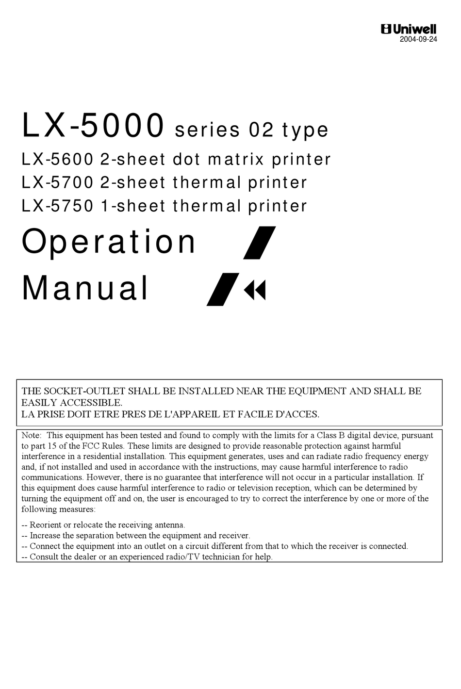UNIWELL LX-5600 OPERATION MANUAL Pdf Download | ManualsLib