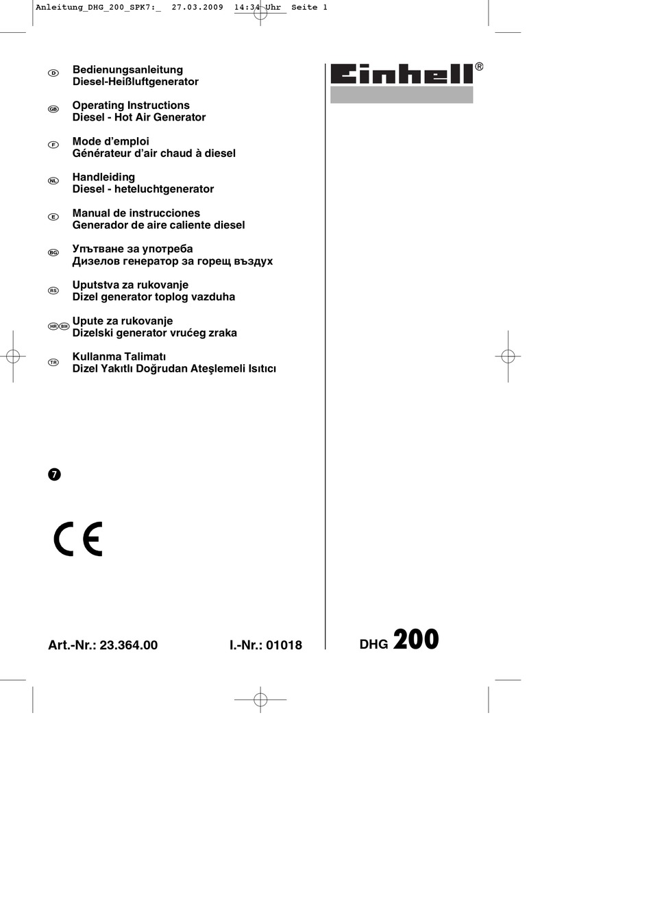 EINHELL DHG 200 OPERATING INSTRUCTIONS MANUAL Pdf Download | ManualsLib