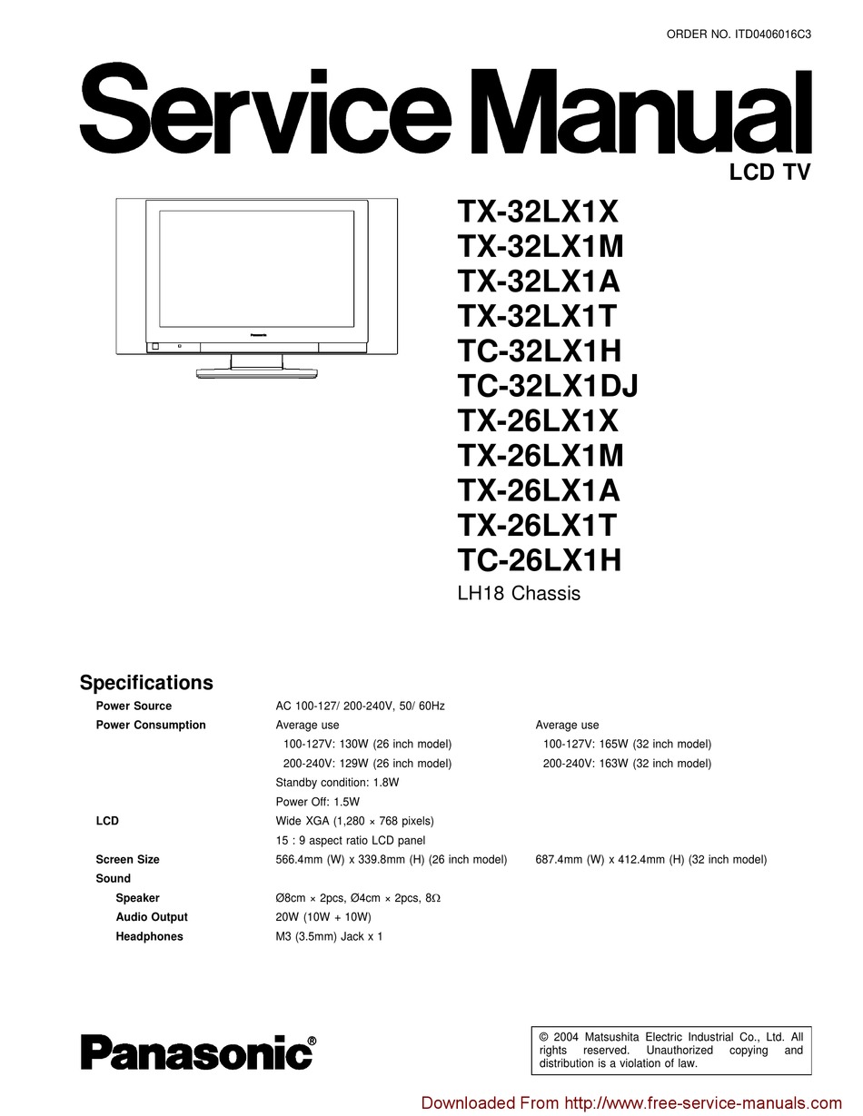 PANASONIC TX-32LX1X SERVICE MANUAL Pdf Download | ManualsLib