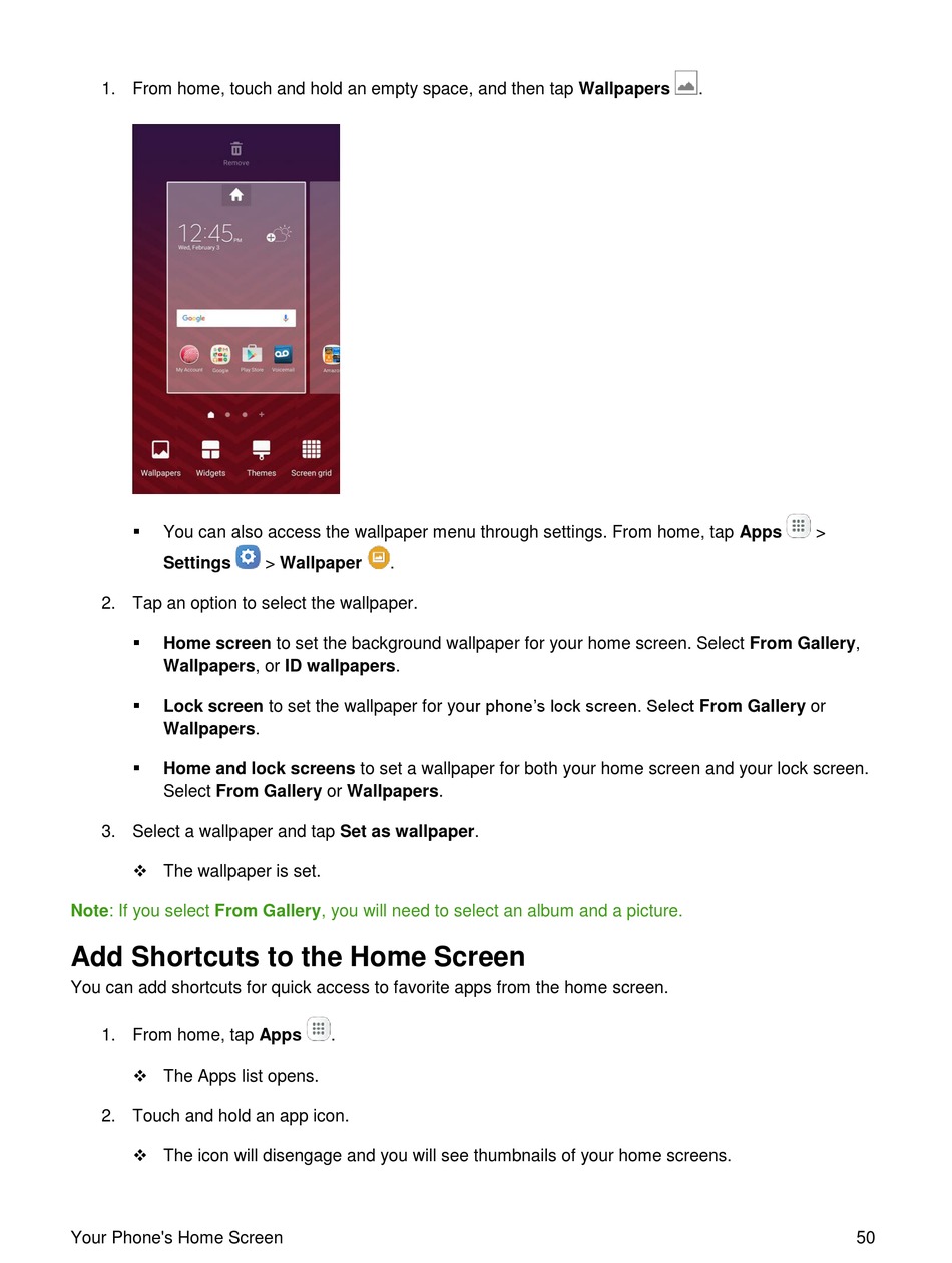 Add Shortcuts To The Home Screen - Samsung Galaxy J7 User Manual [Page 60]  | ManualsLib