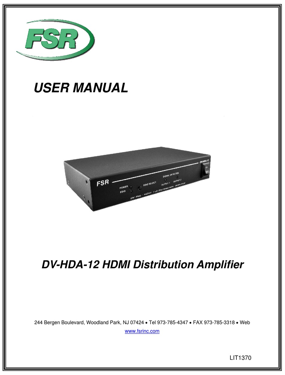 FSR DVHDA12 USER MANUAL Pdf Download ManualsLib