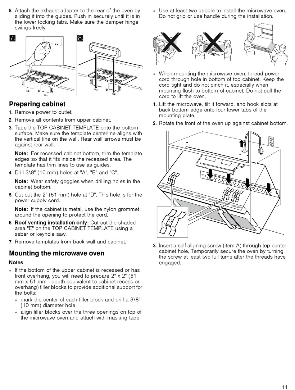 Preparing Cabinet Mounting The Microwave Oven Bosch HMV3053U