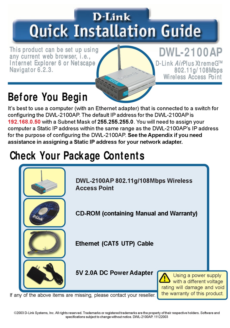 DLINK DWL2100AP QUICK INSTALLATION MANUAL Pdf Download ManualsLib
