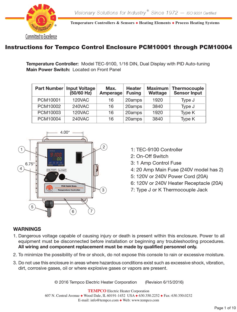 TEMPCO PCM10001 INSTRUCTIONS MANUAL Pdf Download | ManualsLib