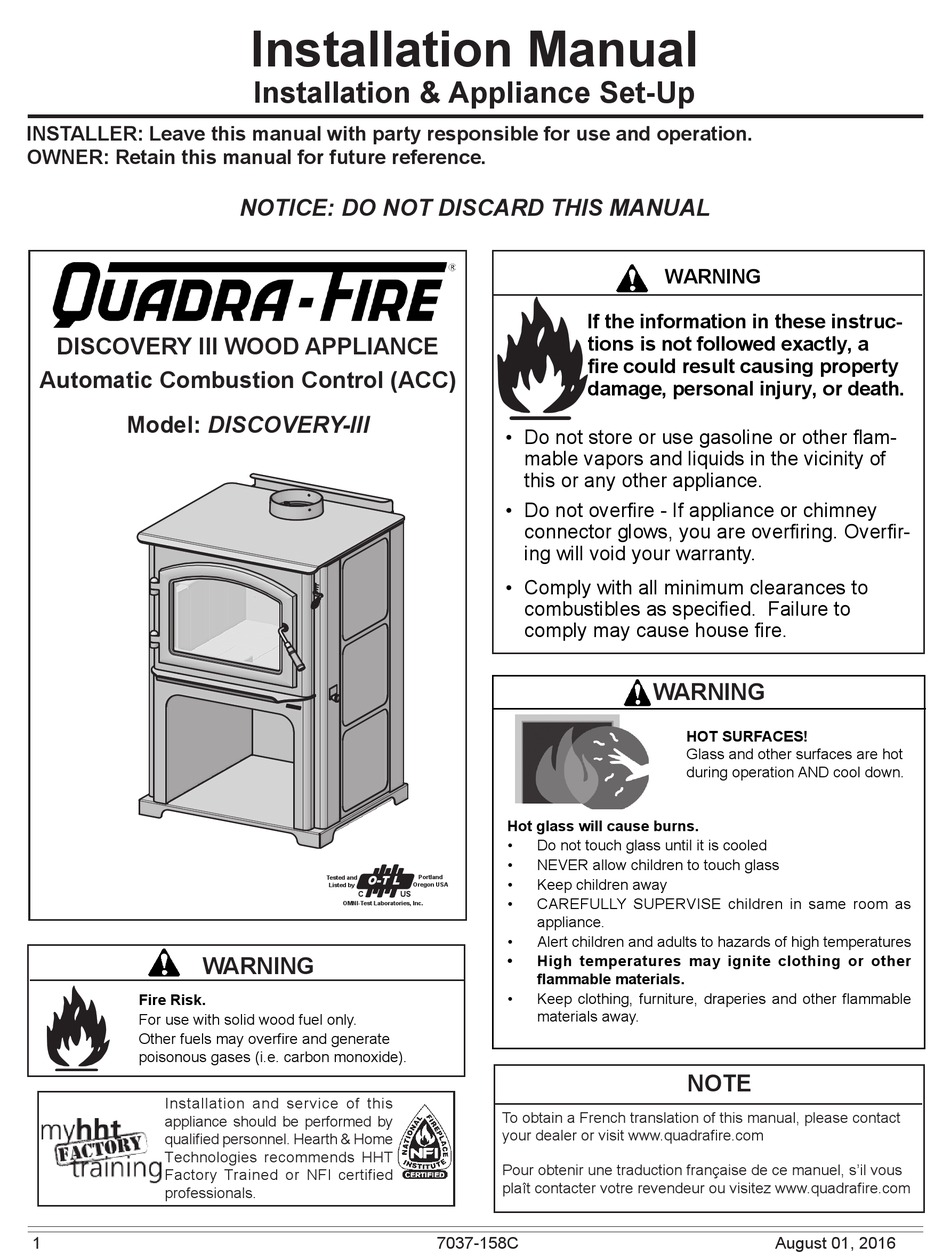 QUADRAFIRE DISCOVERYIII INSTALLATION MANUAL Pdf Download ManualsLib