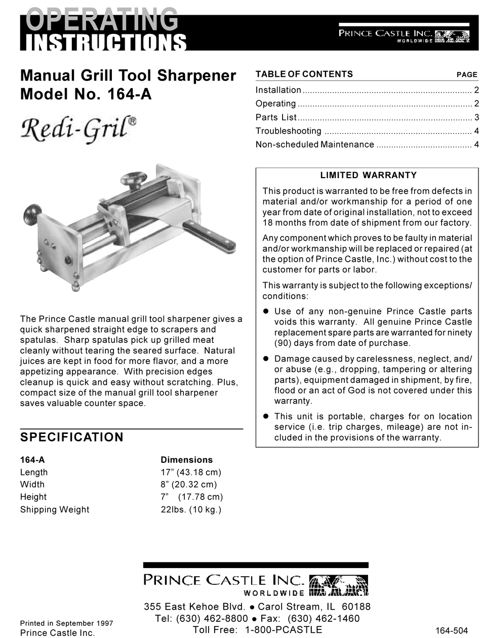 PRINCE CASTLE 164A OPERATING INSTRUCTIONS Pdf Download ManualsLib