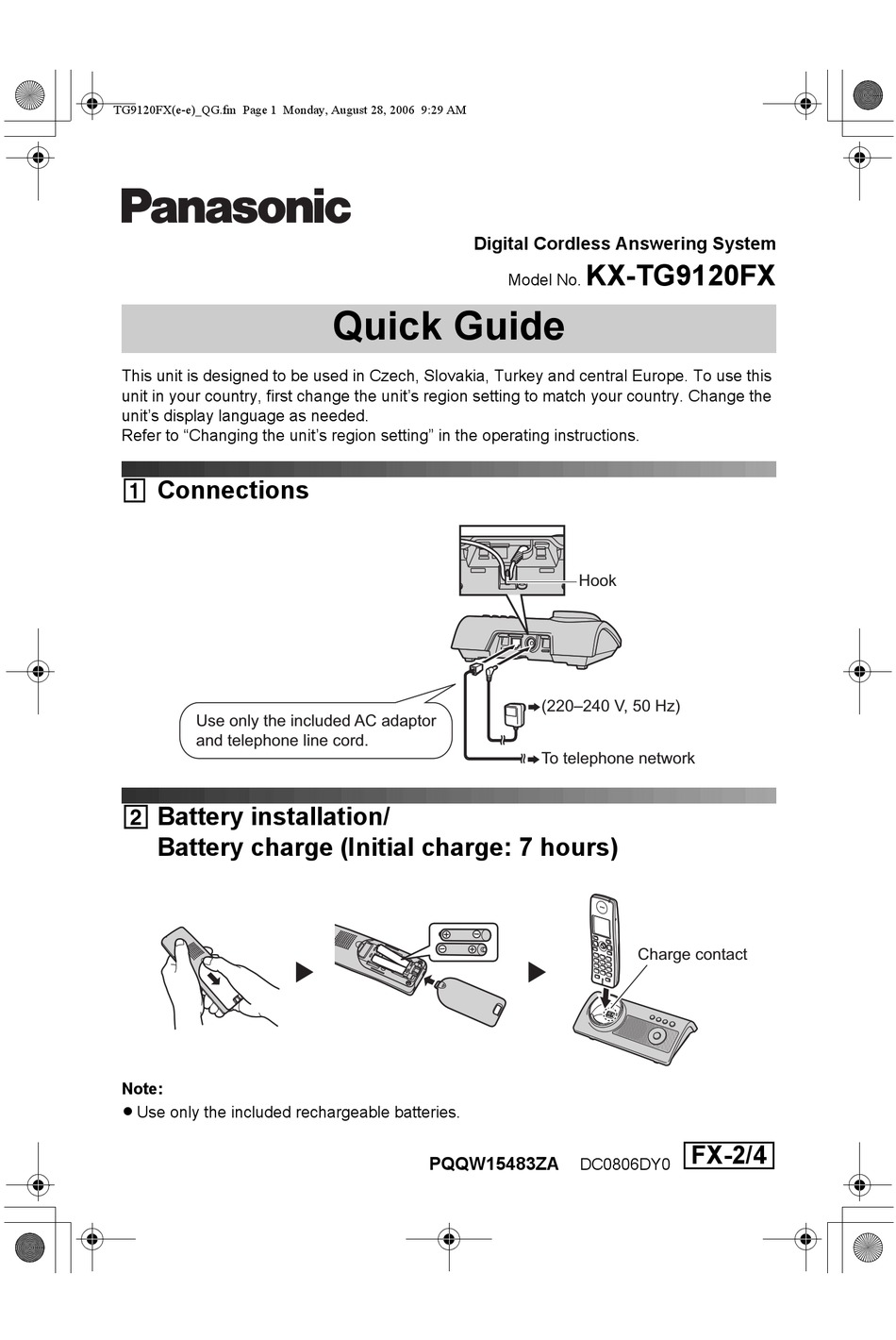 PANASONIC KX-TG9120FX QUICK MANUAL Pdf Download | ManualsLib