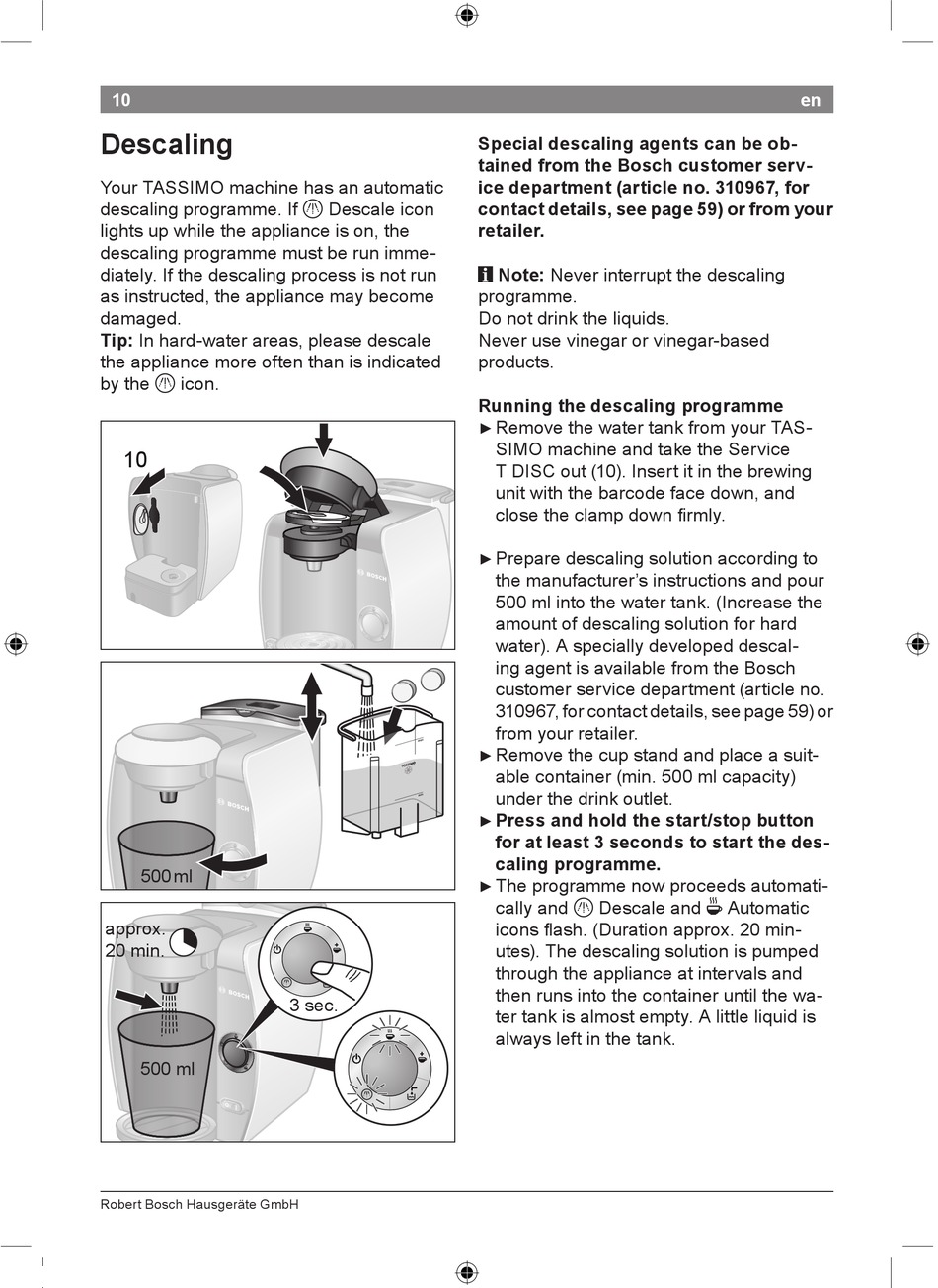 Descaling - Bosch TASSIMO TAS 42XXGB/CH 