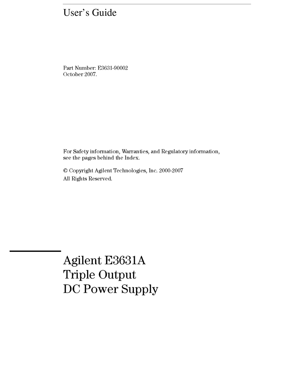 AGILENT TECHNOLOGIES E3631A USER MANUAL Pdf Download ManualsLib