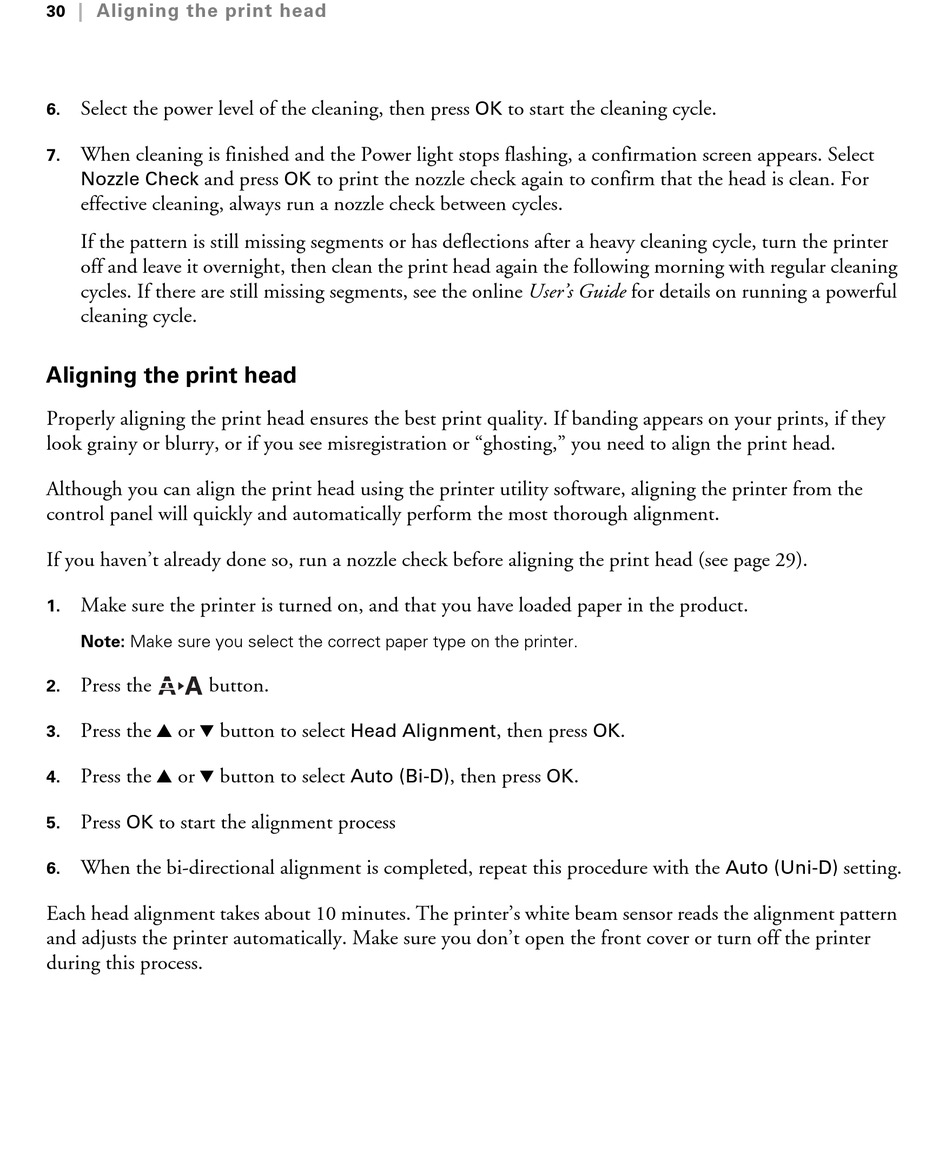 Aligning The Print Head - Epson p10000 Quick Reference [Page 31]