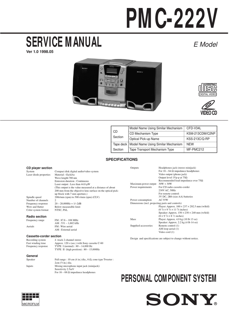 SONY PMC-222V SERVICE MANUAL Pdf Download | ManualsLib