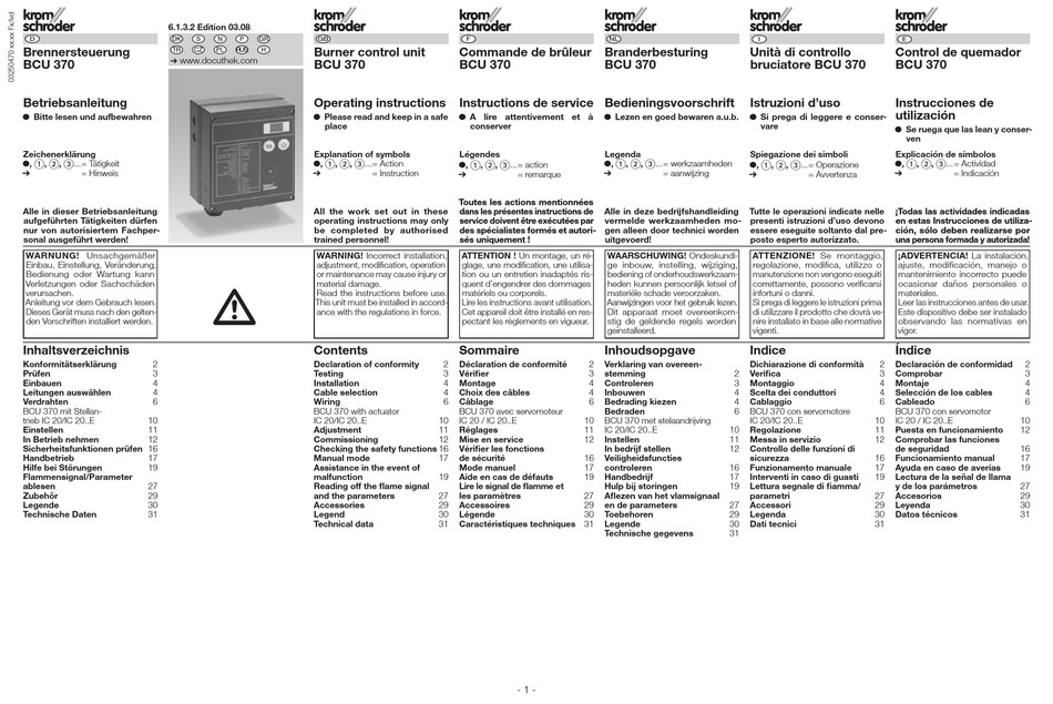 KROM SCHRODER BCU 370 OPERATING INSTRUCTIONS MANUAL Pdf Download