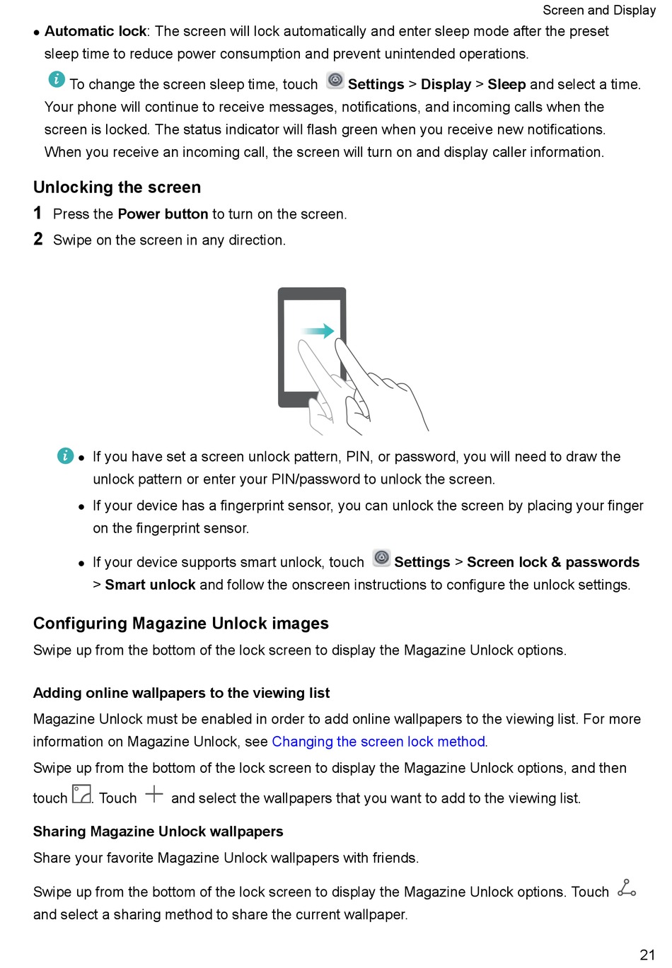 Unlocking The Screen - Huawei P8 Lite User Manual [Page 27] | ManualsLib