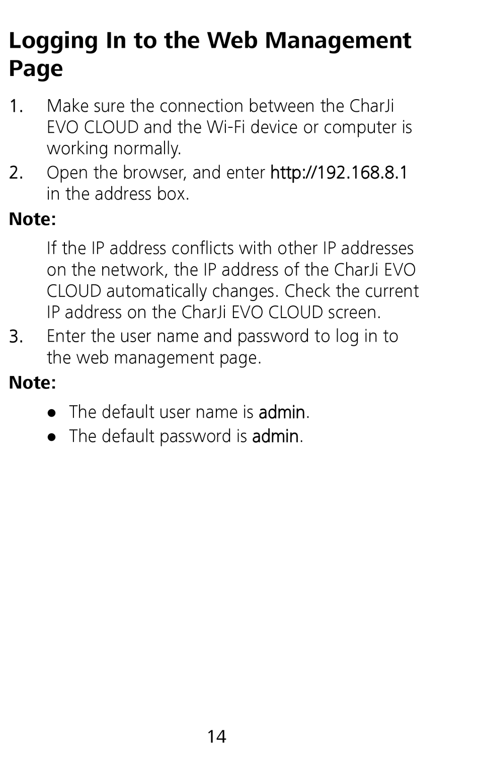Logging In To The Web Management Page - CharJi EVO CLOUD ...