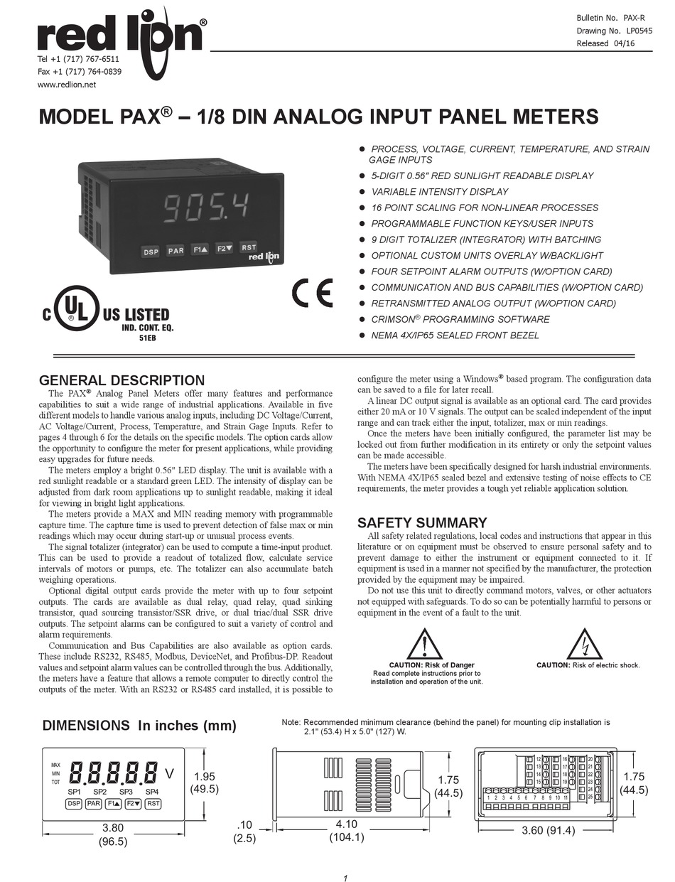 RED LION PAX PRODUCT MANUAL Pdf Download | ManualsLib