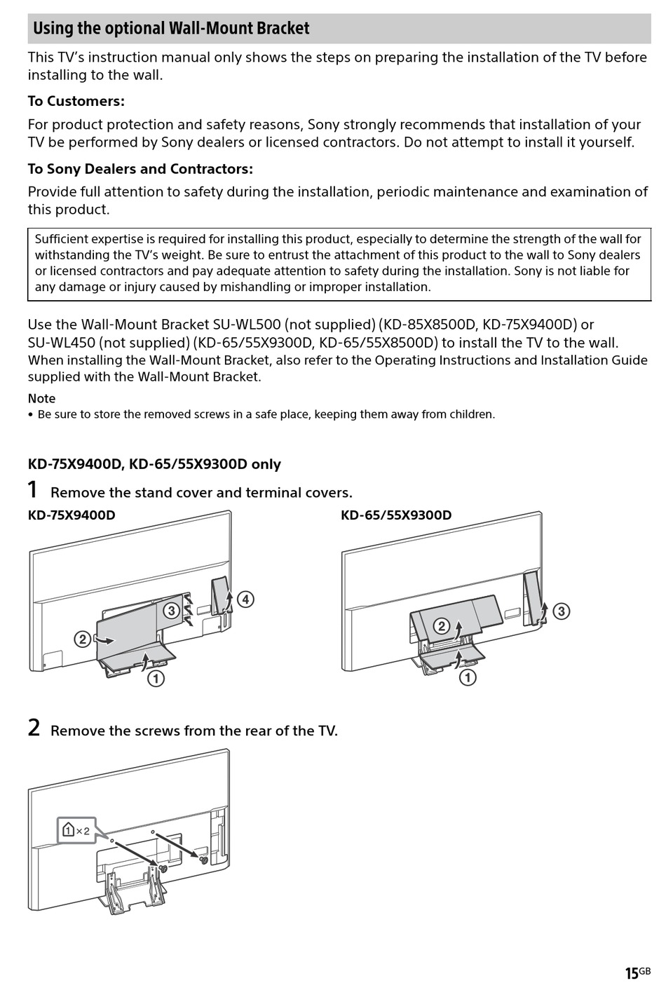 remove sony tv from wall mount