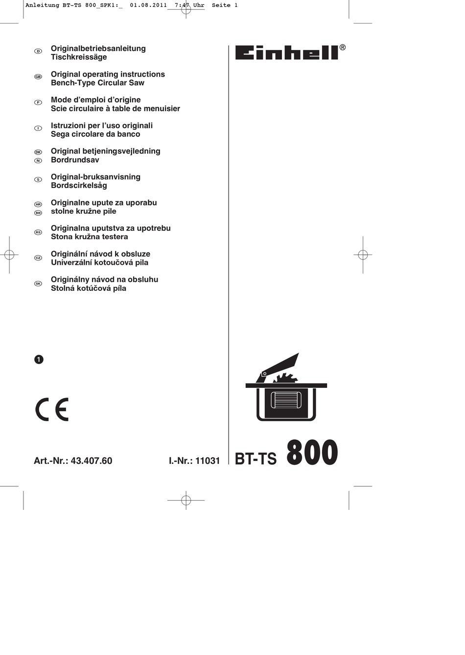 EINHELL BT-TS 800 ORIGINAL OPERATING INSTRUCTIONS Pdf Download | ManualsLib