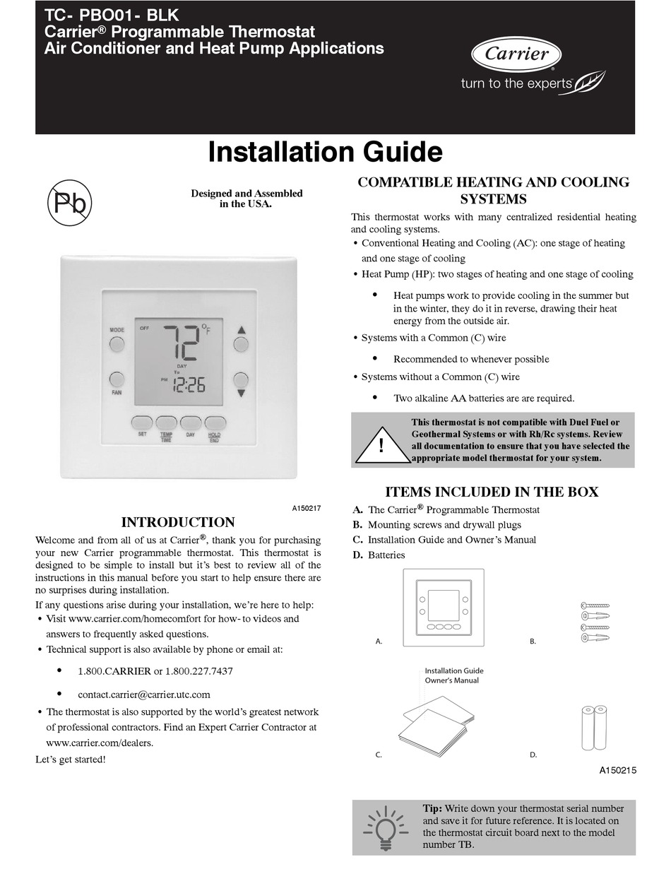 CARRIER TC-PBO01-BLK INSTALLATION MANUAL Pdf Download | ManualsLib