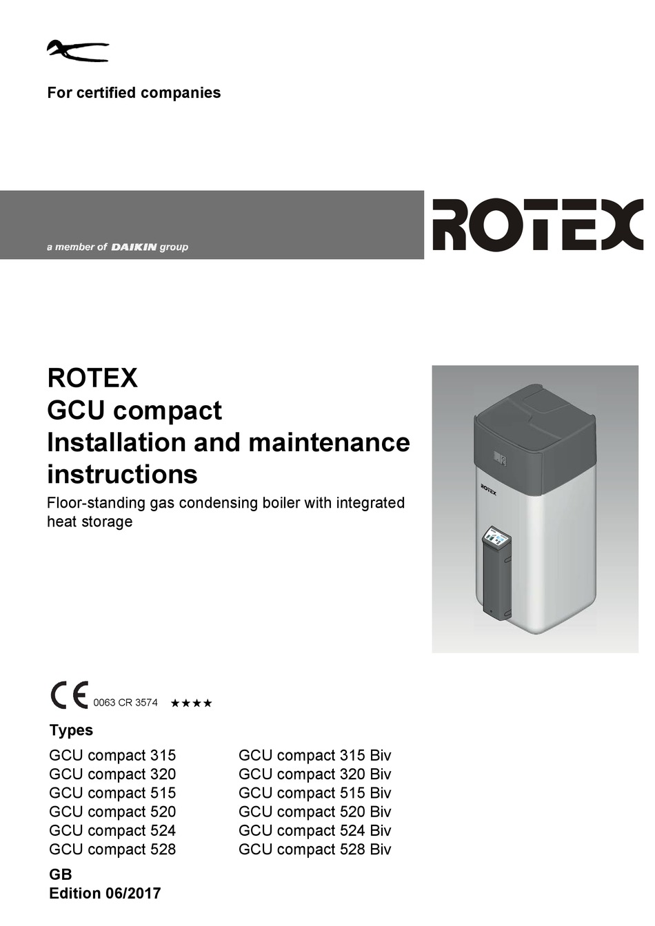 ROTEX GCU COMPACT 315 INSTALLATION AND MAINTENANCE INSTRUCTIONS MANUAL ...