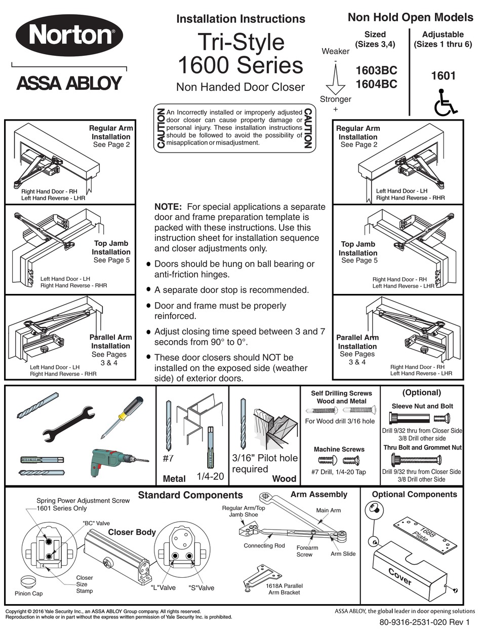 NORTON TRI-STYLE 1603BC INSTALLATION INSTRUCTIONS MANUAL Pdf Download ...