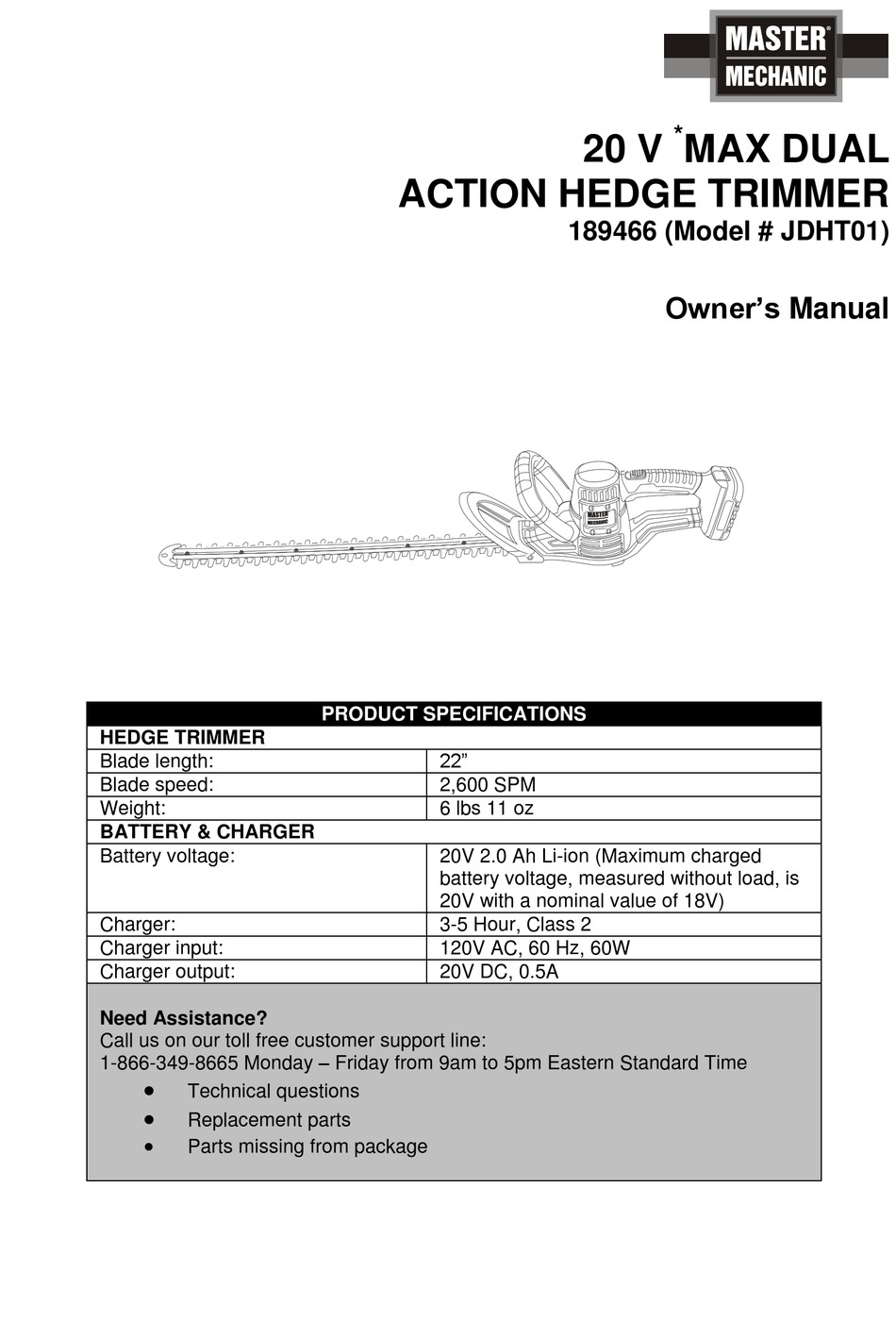 MASTER MECHANIC 189466 OWNER'S MANUAL Pdf Download ManualsLib