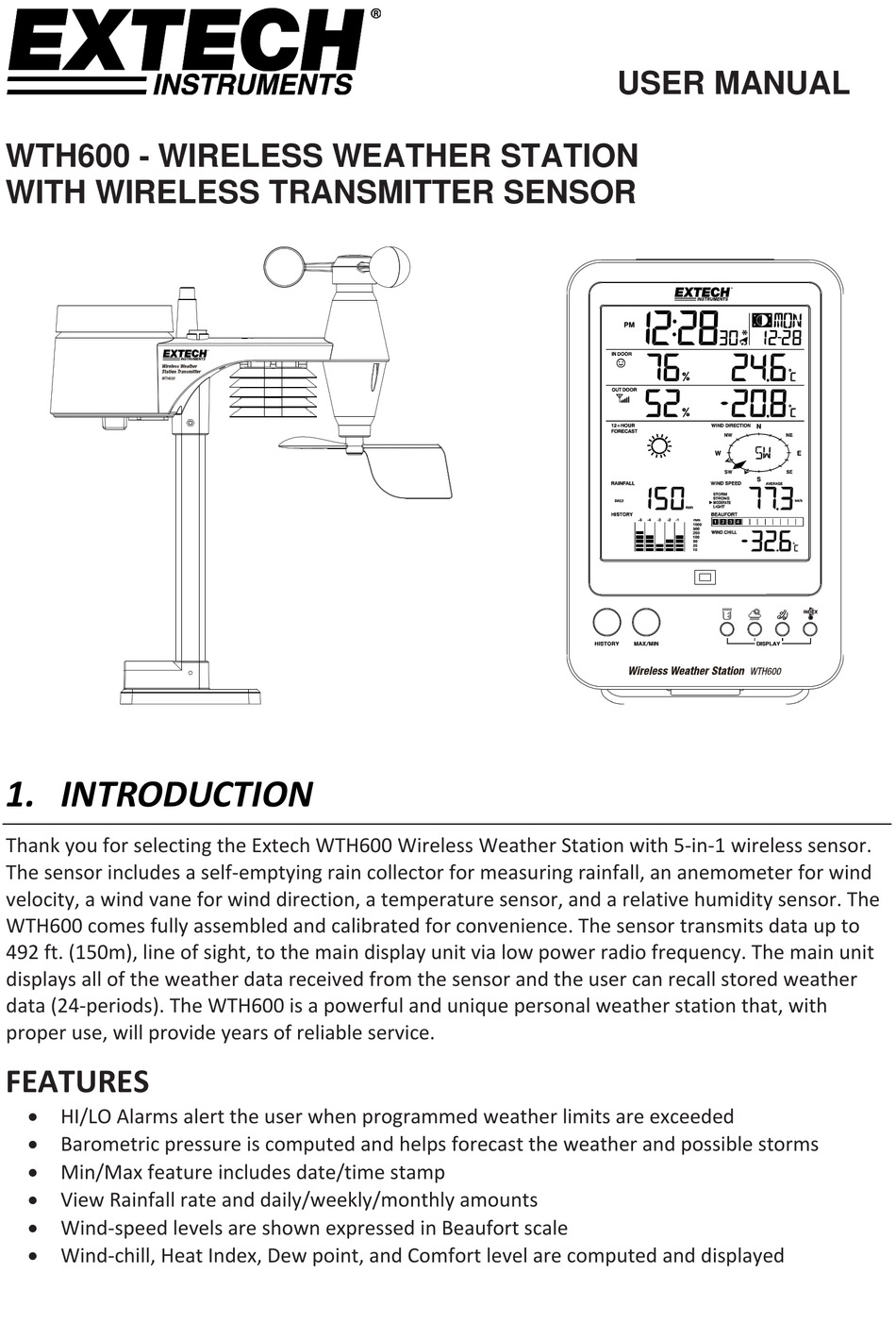 Extech WTH600-KIT Wireless Weather Station Kit