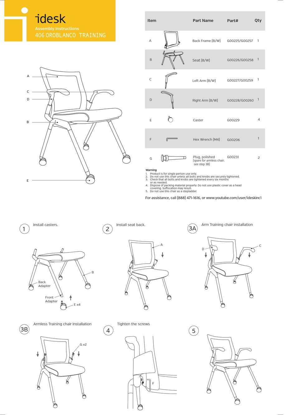 IDESK 406 OROBLANCO TRAINING ASSEMBLY INSTRUCTIONS Pdf Download