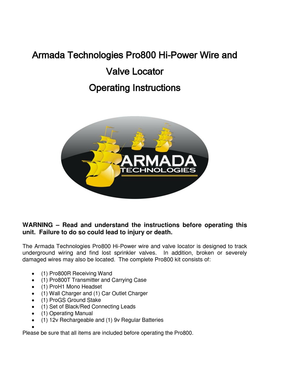 ARMADA PRO800 OPERATING INSTRUCTIONS MANUAL Pdf Download ManualsLib